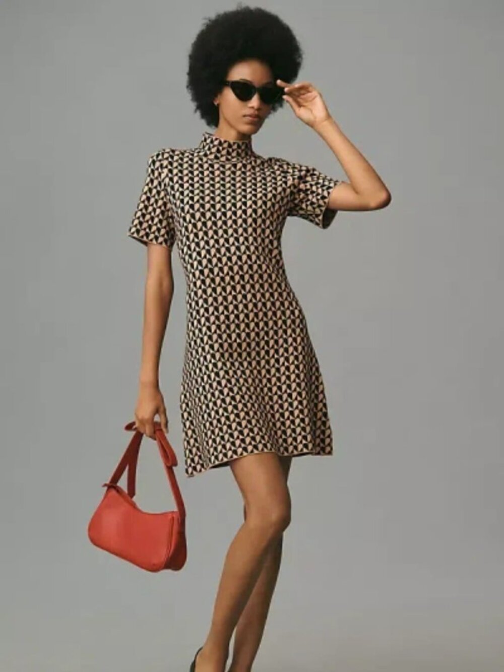 by Anthropologie Short Sleeve Mock-Neck Mod Mini Heart Dress